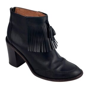 MADEWELL ADI FRINGE VAMP BLACK LEATHER STACK HEELED ANKLE BOOT BOOTIES